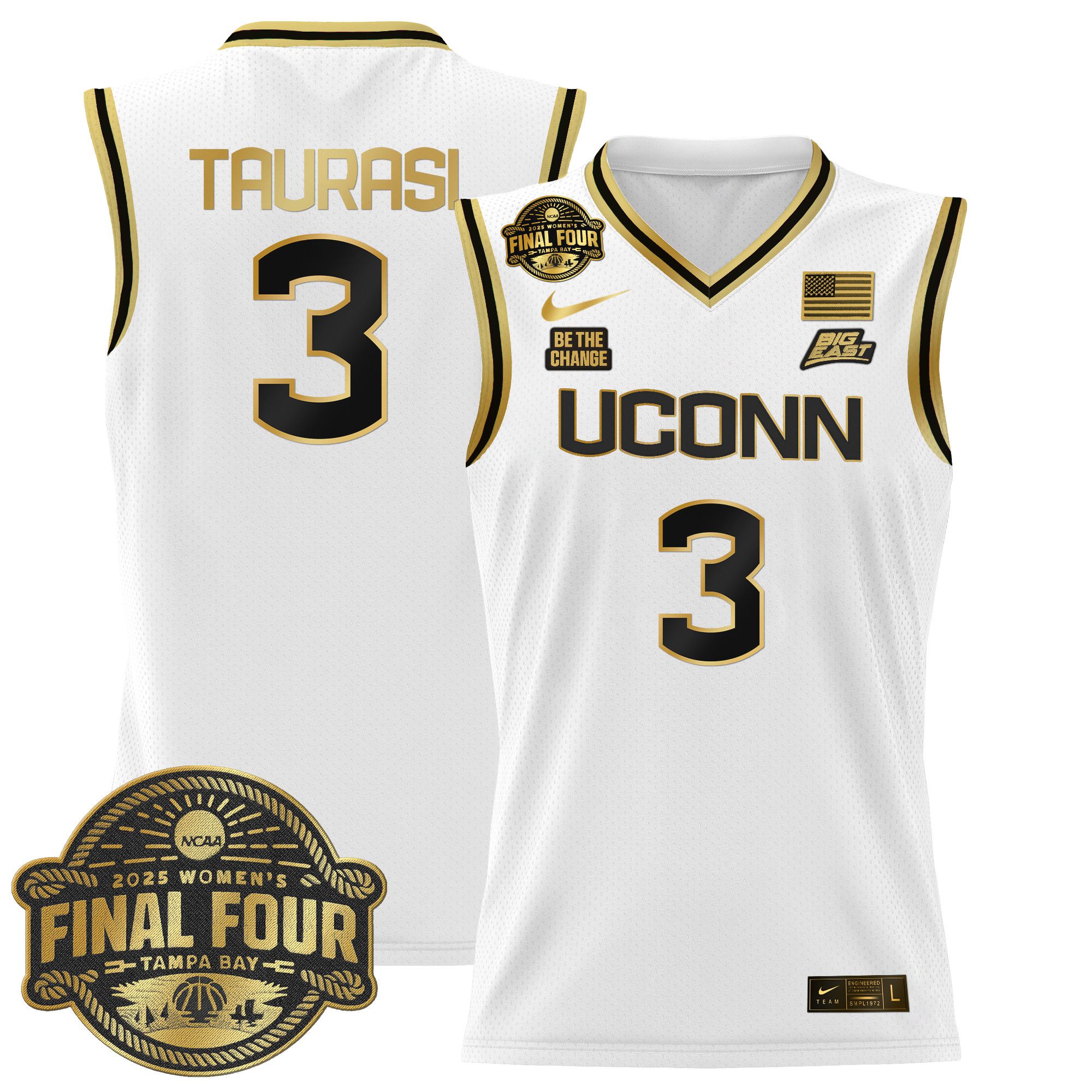 Men UConn Huskies #3 Taurasi White Nike 2025 Big Eat Final Four Patch Lightweight Basketball NCAA Jerseys->more ncaa teams->NCAA Jersey
